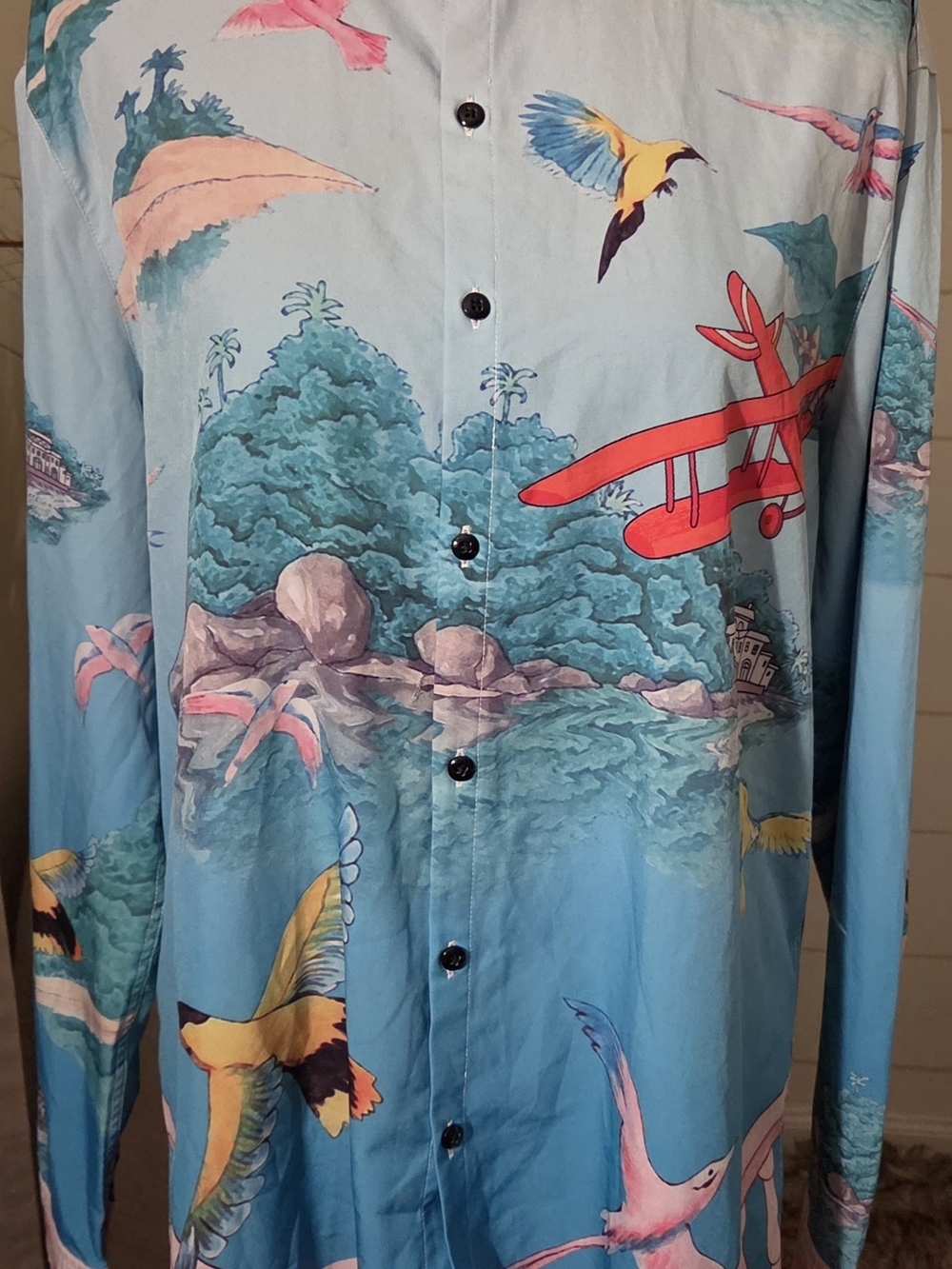 Collectors Casablanca Blue Pink Bedroom Landscape Graphic LS Cotton Shirt XL